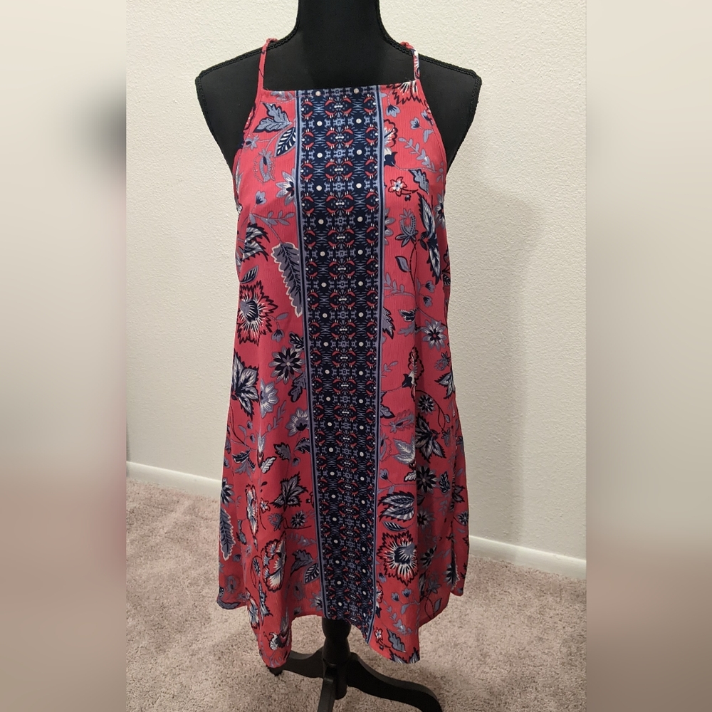 Blue Rain Red White and Blue Floral Shift Dress, size small